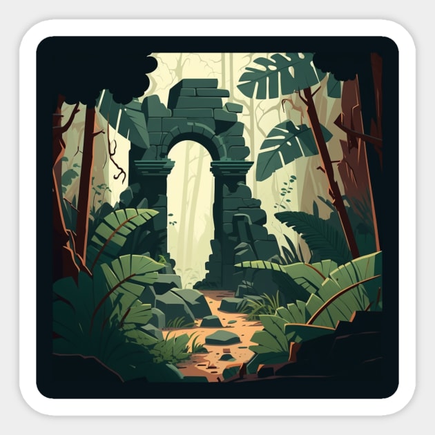 Ancient Ruins Hidden in a Jungle Sticker by Star Scrunch